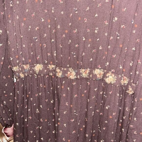 American Eagle Womens Brown Floral Maxi Dress M Long Boho Button Front With Tie - Picture 5 of 5